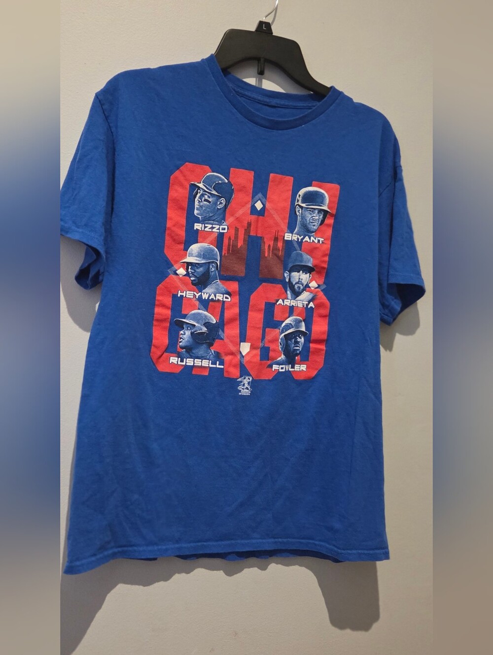Chicago Cubs Graphic T Shirt Blue 2016 MLB World Series Era Mens Size S GUC